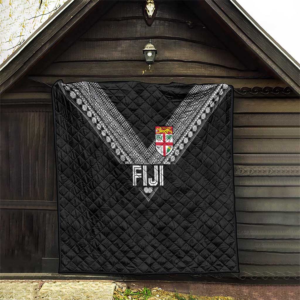 Rugby Fiji Quilt Fijian Masi Tribal Sporty Style Black Color - Polynesian Pride