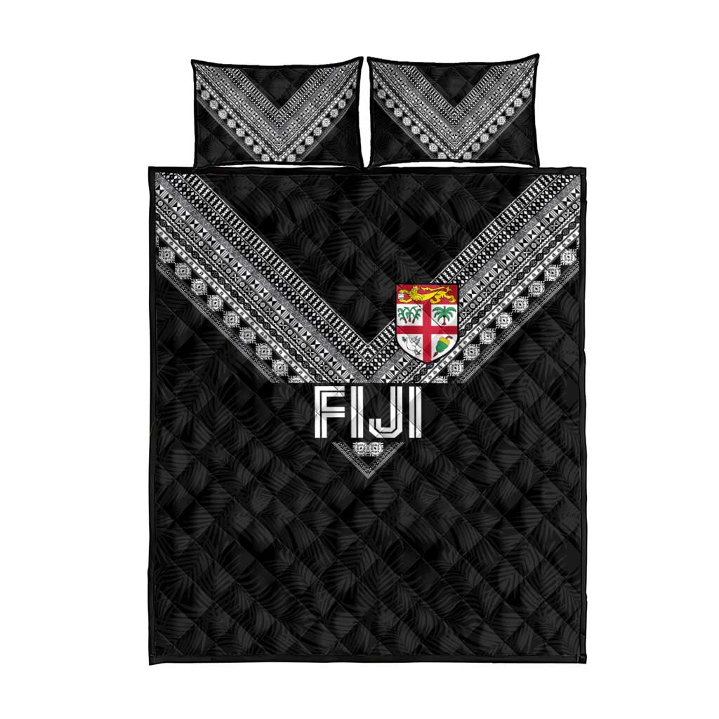 Rugby Fiji Quilt Bed Set Fijian Masi Tribal Sporty Style Black Color - Polynesian Pride
