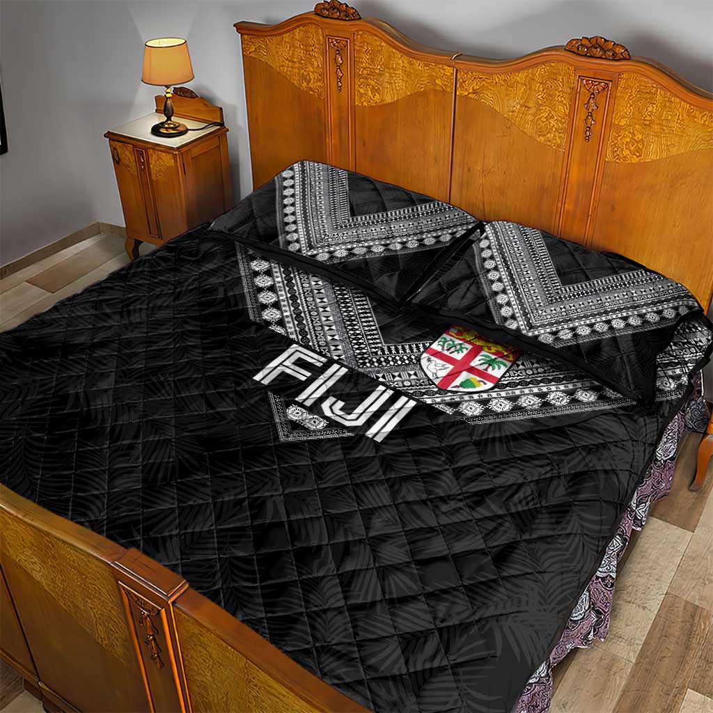 Rugby Fiji Quilt Bed Set Fijian Masi Tribal Sporty Style Black Color - Polynesian Pride
