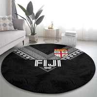 Rugby Fiji Round Carpet Fijian Masi Tribal Sporty Style Black Color - Polynesian Pride