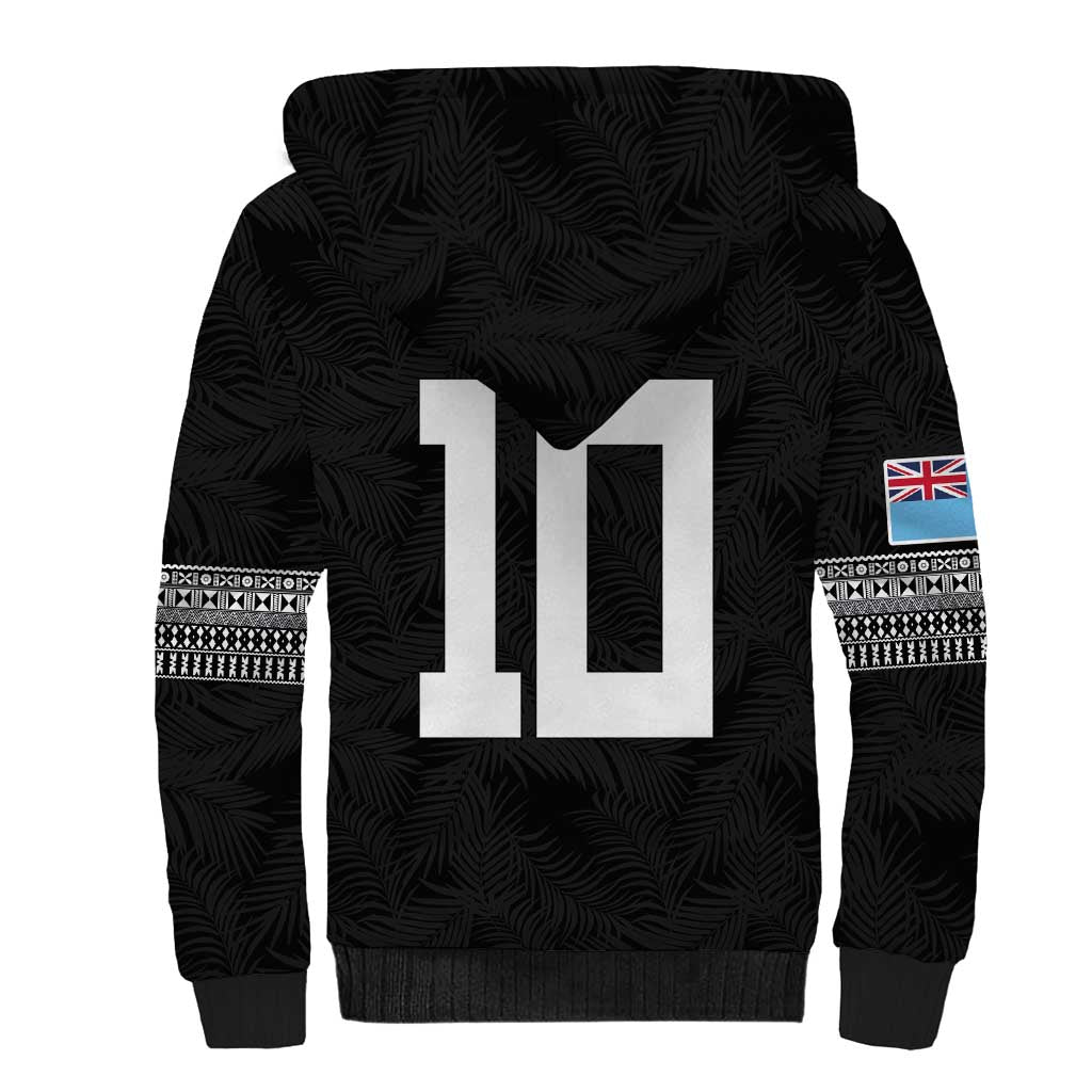 Custom Rugby Fiji Sherpa Hoodie Fijian Masi Tribal Sporty Style Black Color - Polynesian Pride