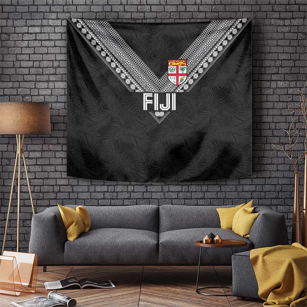 Rugby Fiji Tapestry Fijian Masi Tribal Sporty Style Black Color - Polynesian Pride
