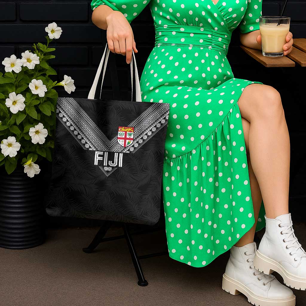 Rugby Fiji Tote Bag Fijian Masi Tribal Sporty Style Black Color - Polynesian Pride