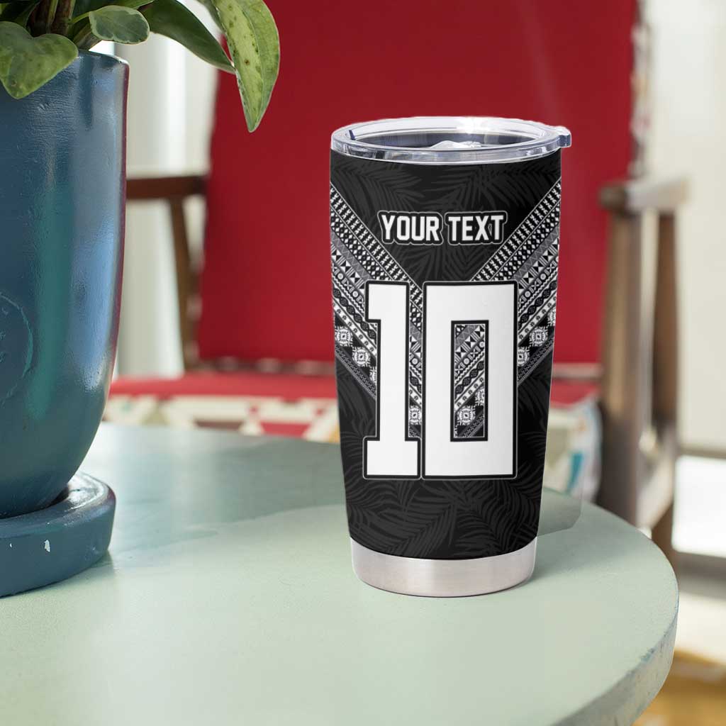 Custom Rugby Fiji Tumbler Cup Fijian Masi Tribal Sporty Style Black Color - Polynesian Pride