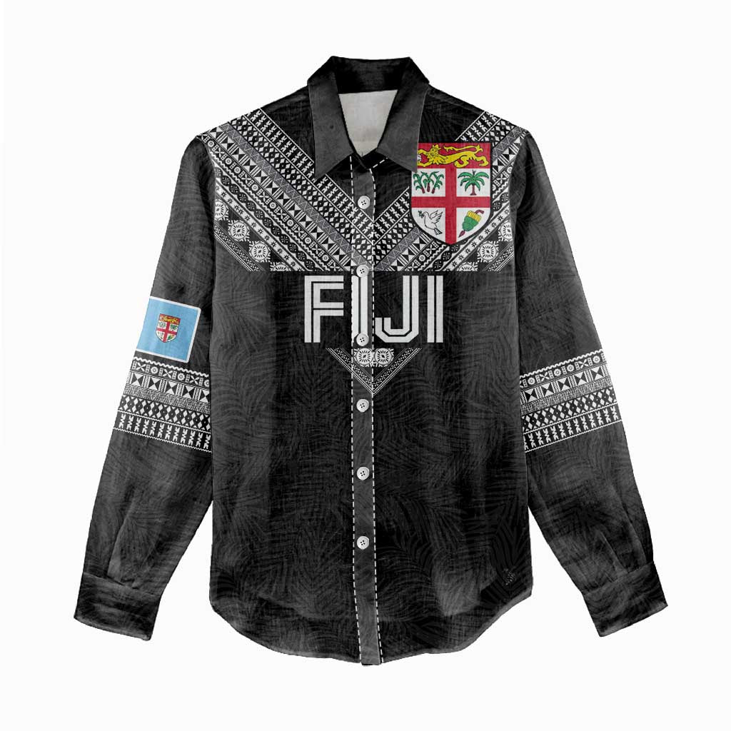 Custom Rugby Fiji Women Casual Shirt Fijian Masi Tribal Sporty Style Black Color - Polynesian Pride