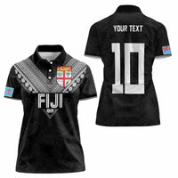 Custom Rugby Fiji Women Polo Shirt Fijian Masi Tribal Sporty Style Black Color - Polynesian Pride