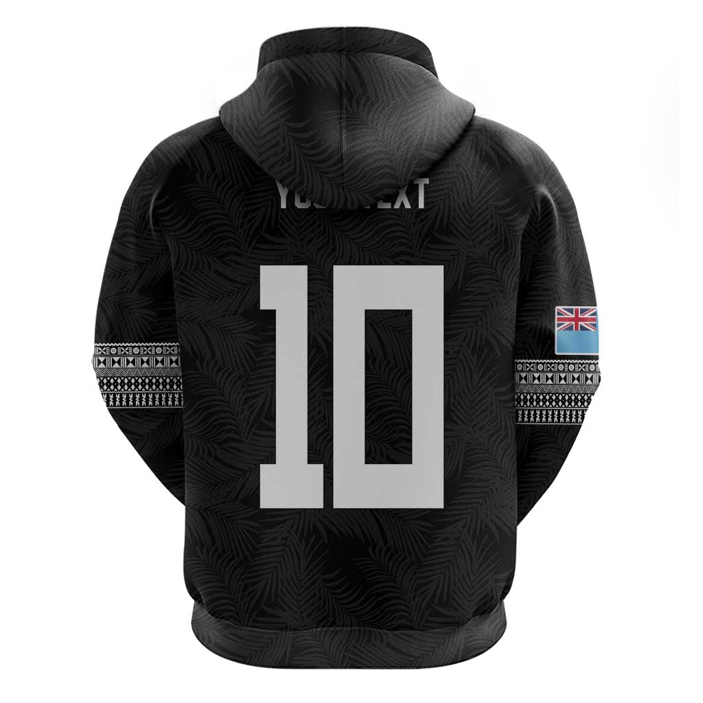 Custom Rugby Fiji Zip Hoodie Fijian Masi Tribal Sporty Style Black Color - Polynesian Pride