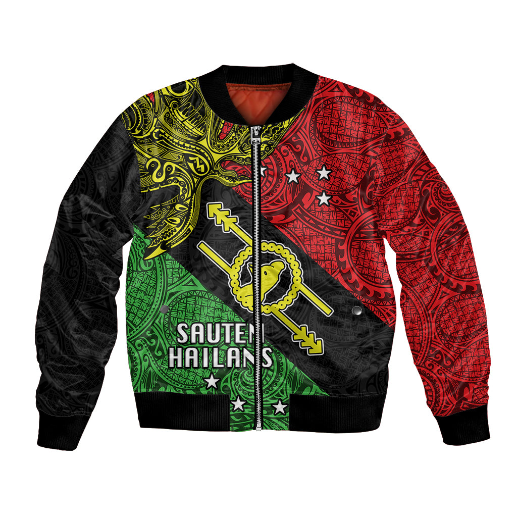 Papua New Guinea Southern Highlands Province Bomber Jacket PNG Birds Of Paradise Polynesian Arty Style LT03 Unisex Black - Polynesian Pride