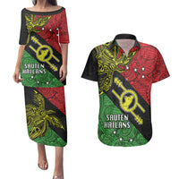 Personalised Papua New Guinea Southern Highlands Province Couples Matching Puletasi Dress and Hawaiian Shirt PNG Birds Of Paradise Polynesian Arty Style LT03 Black - Polynesian Pride