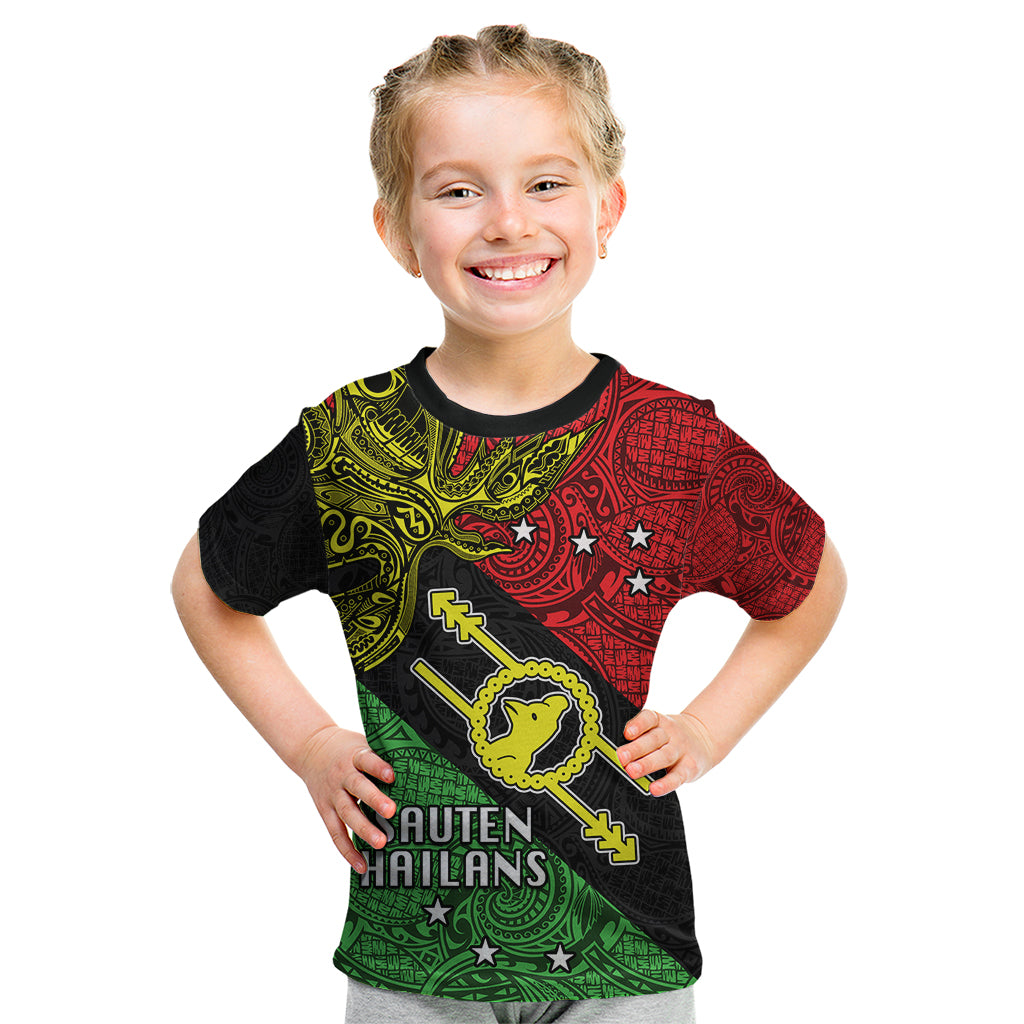 Personalised Papua New Guinea Southern Highlands Province Kid T Shirt PNG Birds Of Paradise Polynesian Arty Style LT03 Black - Polynesian Pride