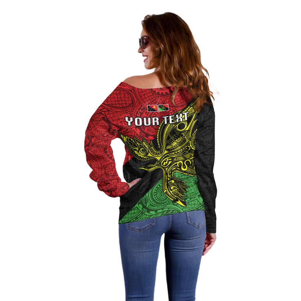 Personalised Papua New Guinea Southern Highlands Province Off Shoulder Sweater PNG Birds Of Paradise Polynesian Arty Style LT03 - Polynesian Pride
