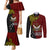 Papua New Guinea Western Province Couples Matching Mermaid Dress and Long Sleeve Button Shirts PNG Birds Of Paradise Polynesian Arty Style LT03 Red - Polynesian Pride