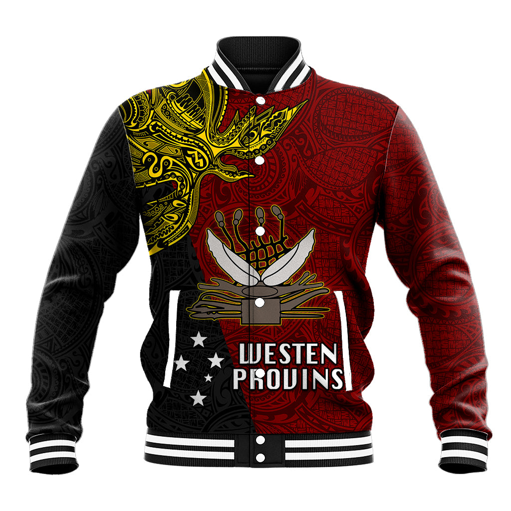 Personalised Papua New Guinea Western Province Baseball Jacket PNG Birds Of Paradise Polynesian Arty Style LT03 Unisex Red - Polynesian Pride