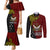 Personalised Papua New Guinea Western Province Couples Matching Mermaid Dress and Long Sleeve Button Shirts PNG Birds Of Paradise Polynesian Arty Style LT03 Red - Polynesian Pride