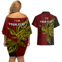 Personalised Papua New Guinea Western Province Couples Matching Off Shoulder Short Dress and Hawaiian Shirt PNG Birds Of Paradise Polynesian Arty Style LT03 - Polynesian Pride