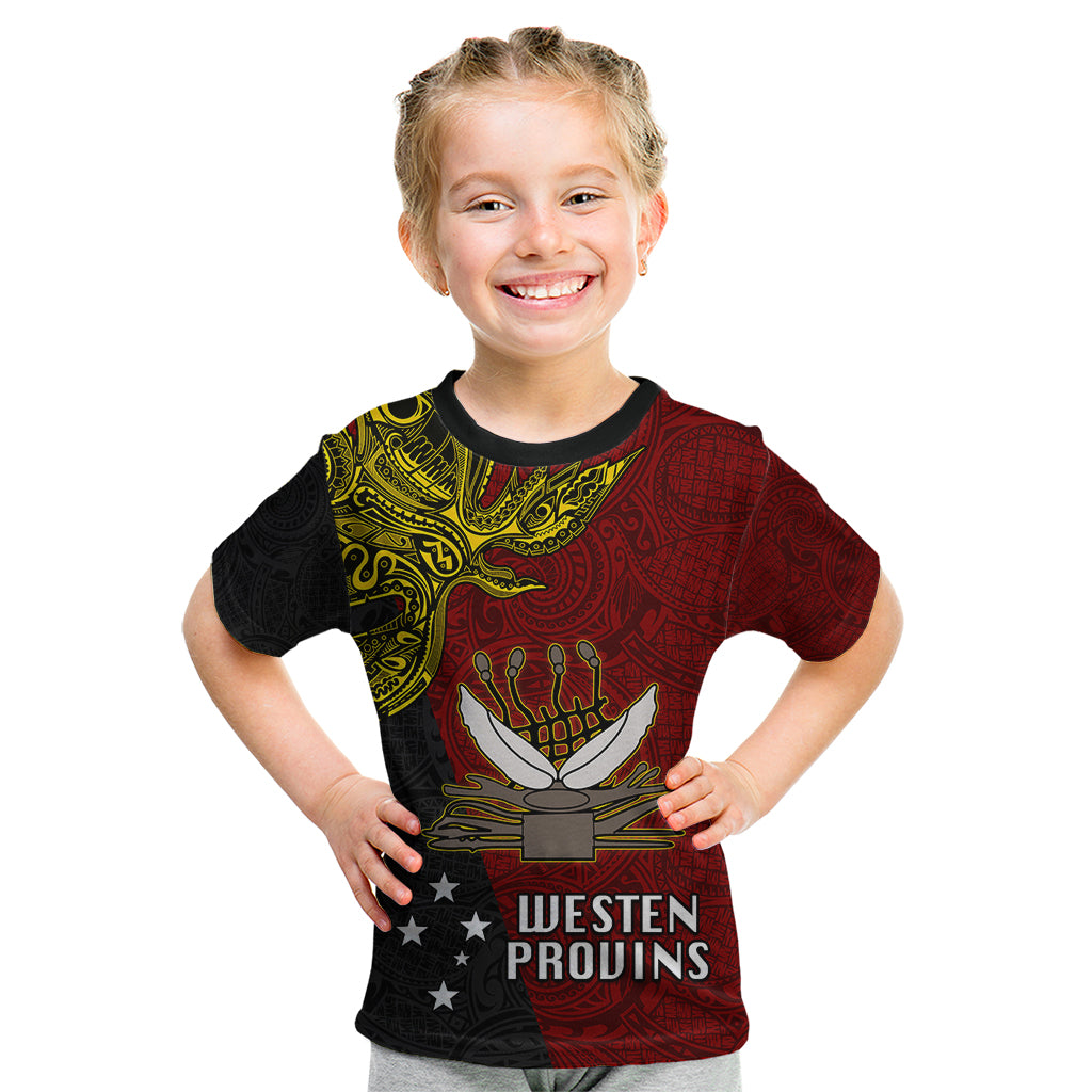 Personalised Papua New Guinea Western Province Kid T Shirt PNG Birds Of Paradise Polynesian Arty Style LT03 Red - Polynesian Pride