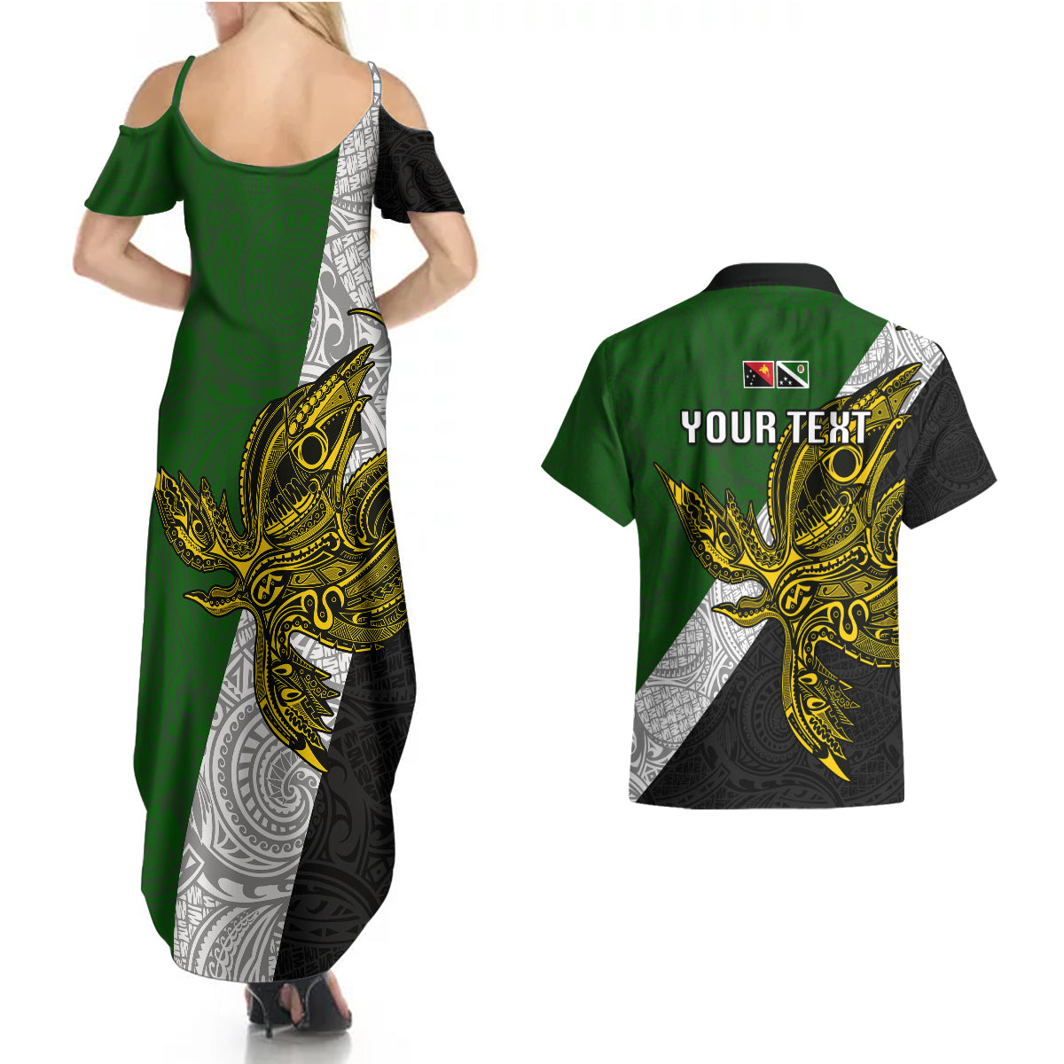Personalised Papua New Guinea Western Highlands Province Couples Matching Summer Maxi Dress and Hawaiian Shirt PNG Birds Of Paradise Polynesian Arty Style LT03 - Polynesian Pride