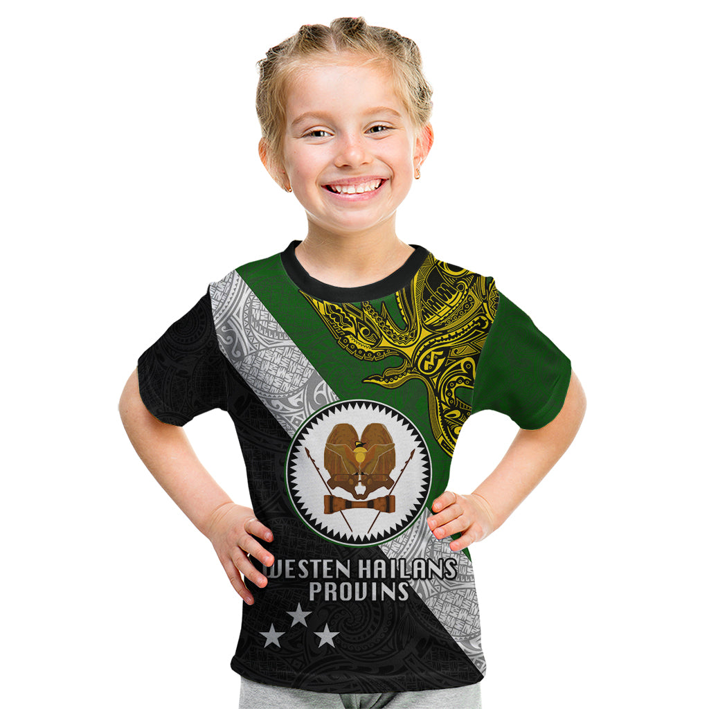 Personalised Papua New Guinea Western Highlands Province Kid T Shirt PNG Birds Of Paradise Polynesian Arty Style LT03 Green - Polynesian Pride
