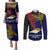Personalised Papua New Guinea West New Britain Province Couples Matching Puletasi Dress and Long Sleeve Button Shirts PNG Birds Of Paradise Polynesian Arty Style LT03 Blue - Polynesian Pride
