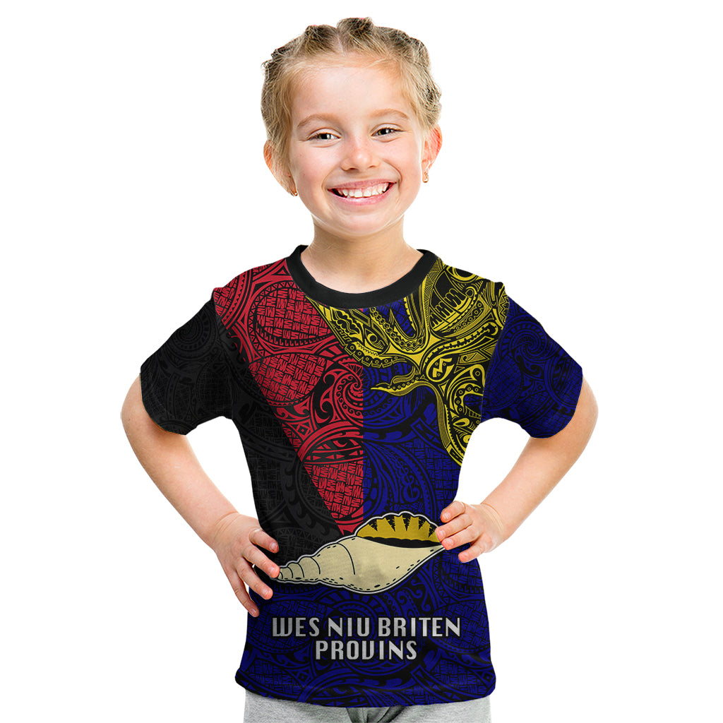 Personalised Papua New Guinea West New Britain Province Kid T Shirt PNG Birds Of Paradise Polynesian Arty Style LT03 Blue - Polynesian Pride