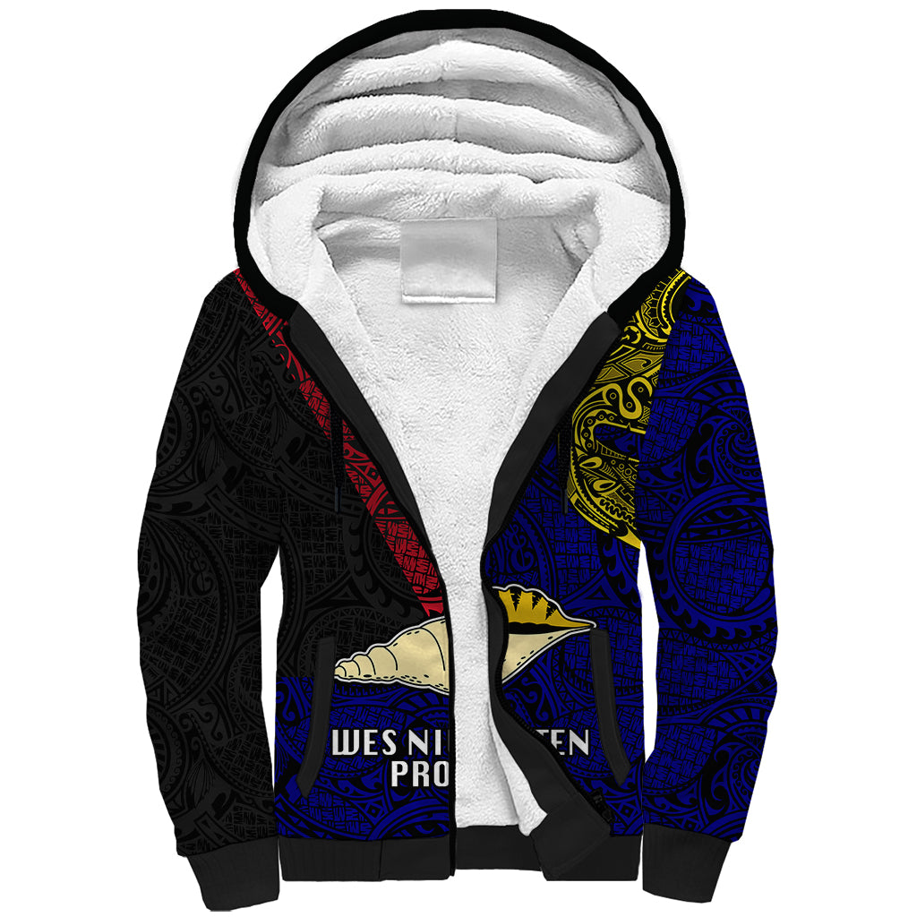 Personalised Papua New Guinea West New Britain Province Sherpa Hoodie PNG Birds Of Paradise Polynesian Arty Style LT03 Unisex Blue - Polynesian Pride