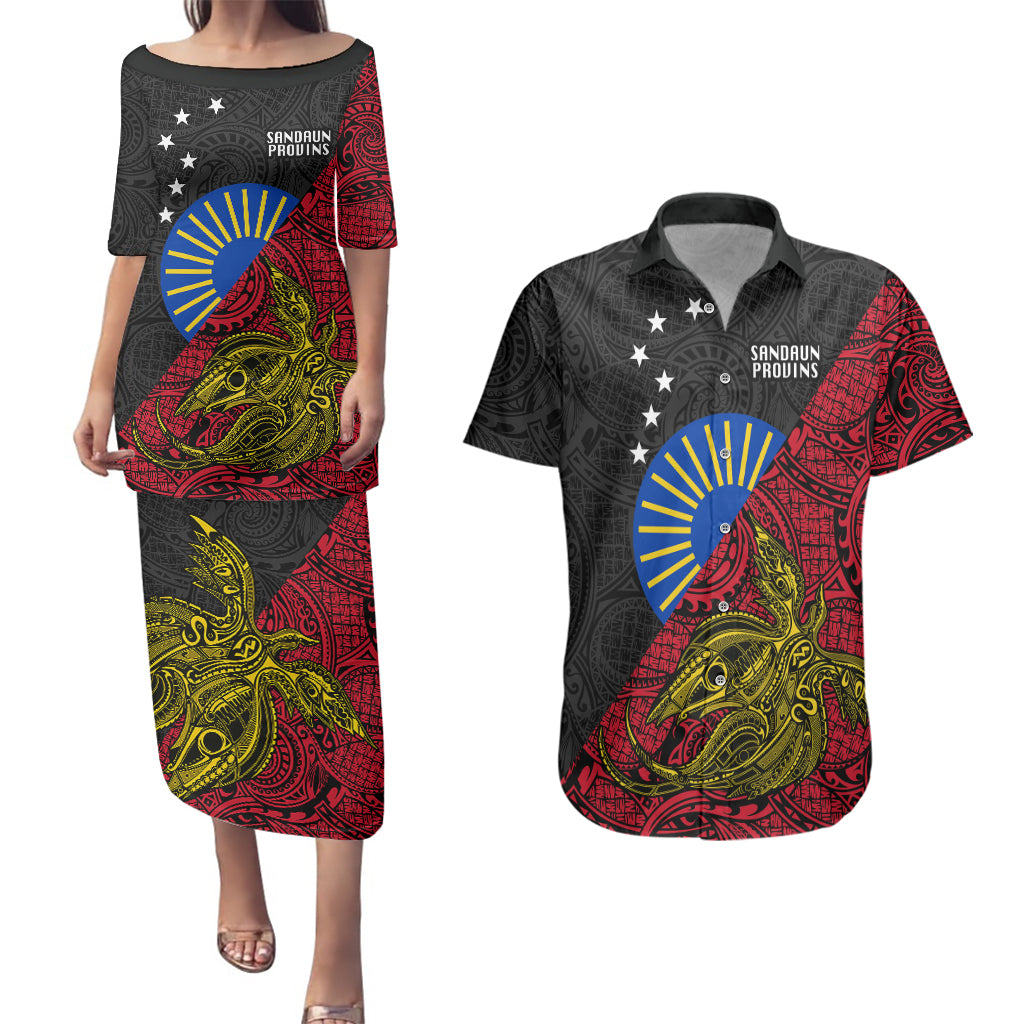 Papua New Guinea Sandaun Province Couples Matching Puletasi Dress and Hawaiian Shirt PNG Birds Of Paradise Polynesian Arty Style LT03 Red - Polynesian Pride