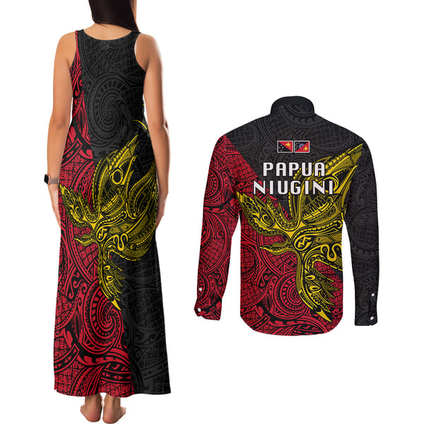 Papua New Guinea New Ireland Province Couples Matching Summer Maxi Dress and Long Sleeve Button Shirts Mix Coat Of Arms Polynesian Pattern LT05 main image 0