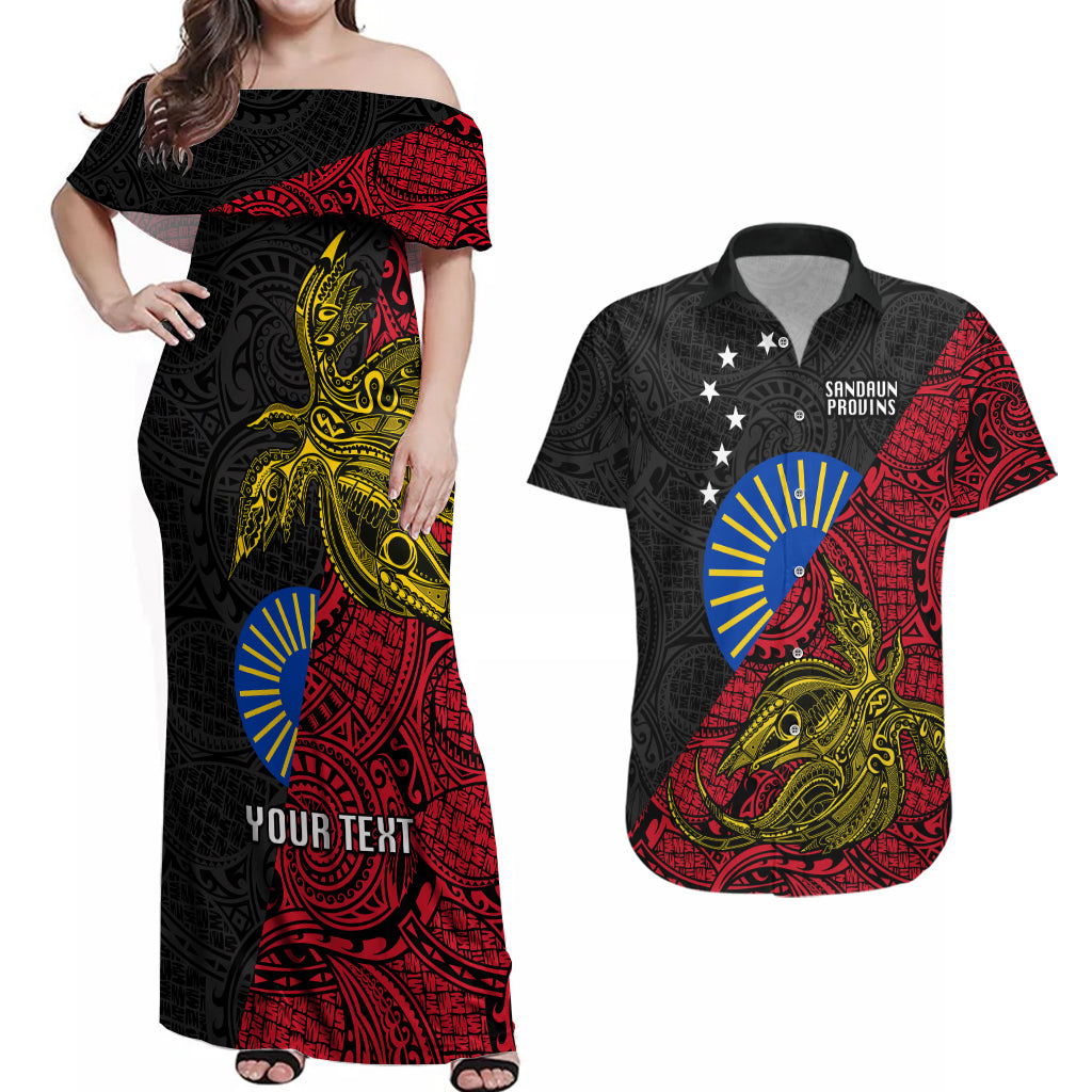 Personalised Papua New Guinea Sandaun Province Couples Matching Off Shoulder Maxi Dress and Hawaiian Shirt PNG Birds Of Paradise Polynesian Arty Style LT03 Red - Polynesian Pride