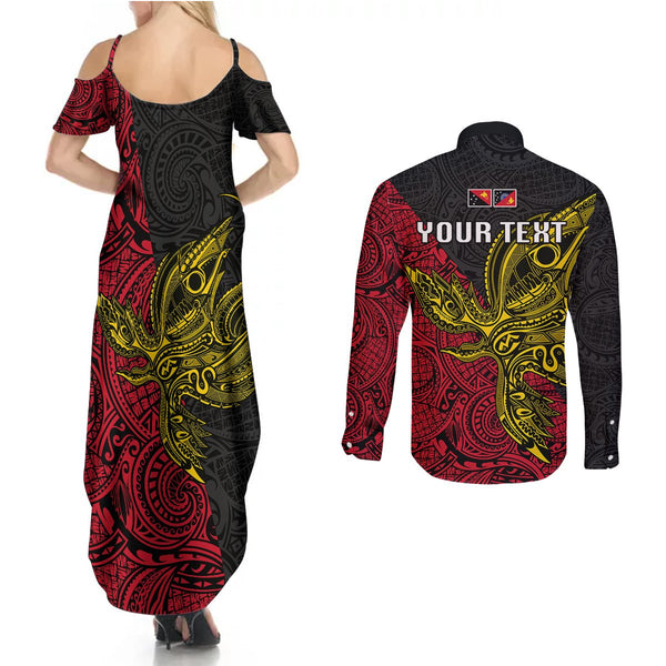 Papua New Guinea Southern Highlands Province Couples Matching Summer Maxi Dress and Long Sleeve Button Shirts PNG Birds Of Paradise Polynesian Arty Style LT03 main image 0