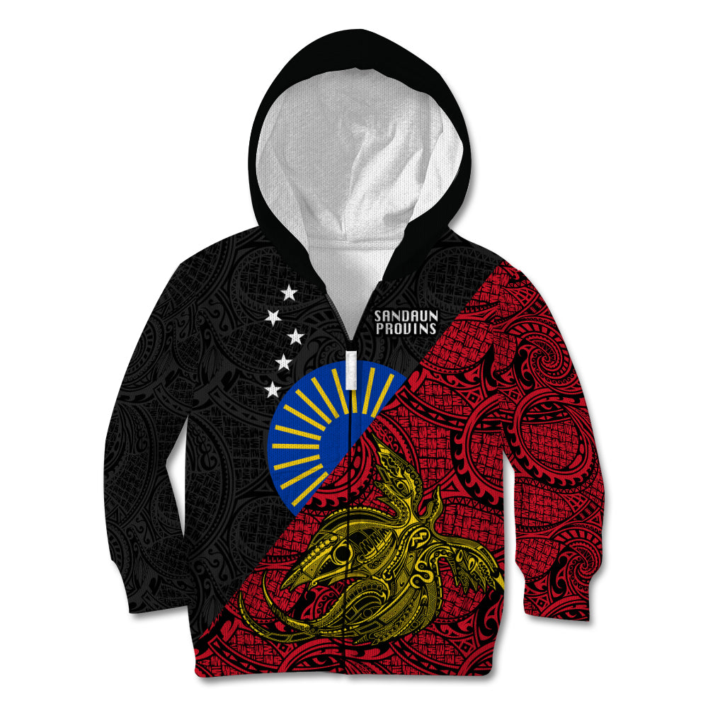 Personalised Papua New Guinea Sandaun Province Kid Hoodie PNG Birds Of Paradise Polynesian Arty Style LT03 Zip Hoodie Red - Polynesian Pride
