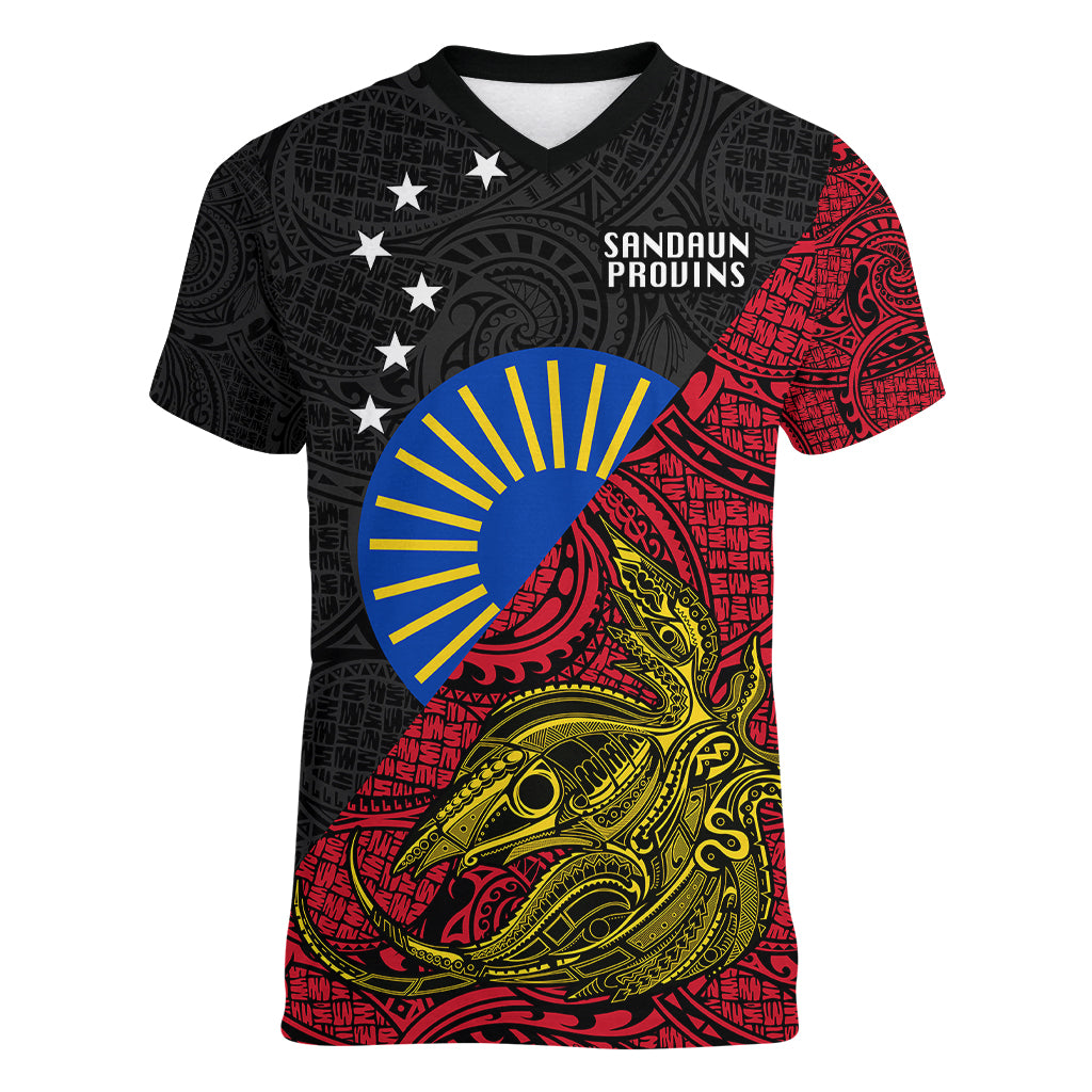 Personalised Papua New Guinea Sandaun Province Women V Neck T Shirt PNG Birds Of Paradise Polynesian Arty Style LT03 Female Red - Polynesian Pride