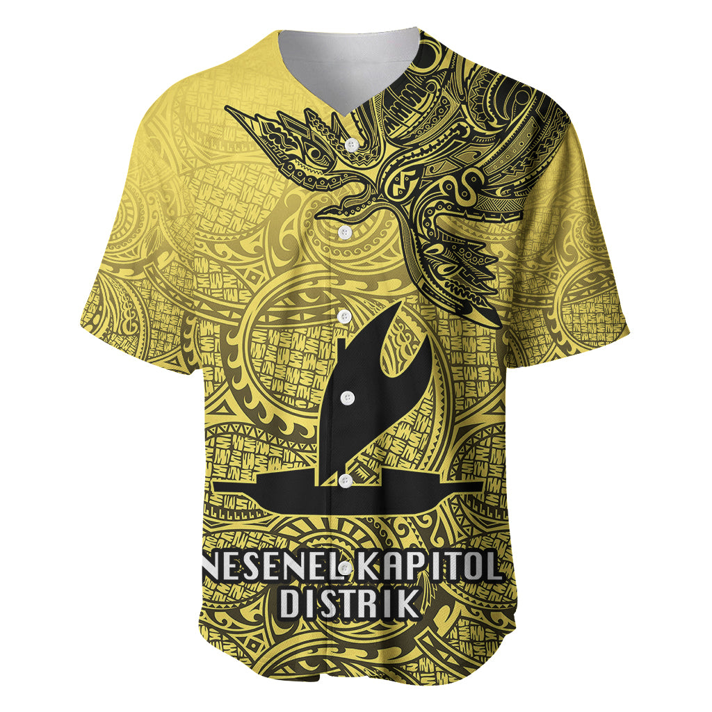 Papua New Guinea National Capital District Baseball Jersey PNG Birds Of Paradise Polynesian Arty Style LT03 Yellow - Polynesian Pride