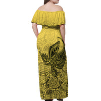 Papua New Guinea National Capital District Off Shoulder Maxi Dress PNG Birds Of Paradise Polynesian Arty Style LT03 - Polynesian Pride