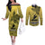 Personalised Papua New Guinea National Capital District Couples Matching Off The Shoulder Long Sleeve Dress and Long Sleeve Button Shirts PNG Birds Of Paradise Polynesian Arty Style LT03 Yellow - Polynesian Pride
