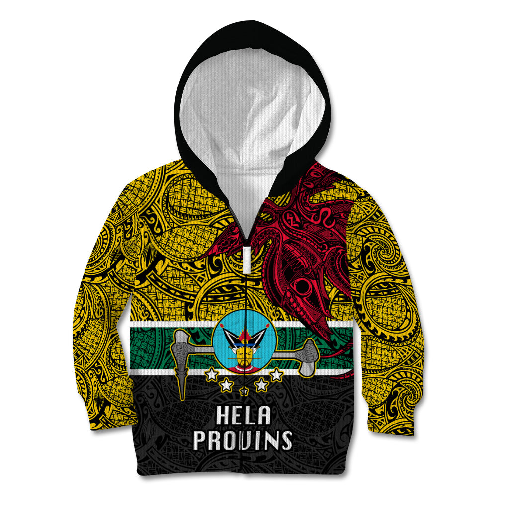 Papua New Guinea Hela Province Kid Hoodie PNG Birds Of Paradise Polynesian Arty Style LT03 Zip Hoodie Yellow - Polynesian Pride