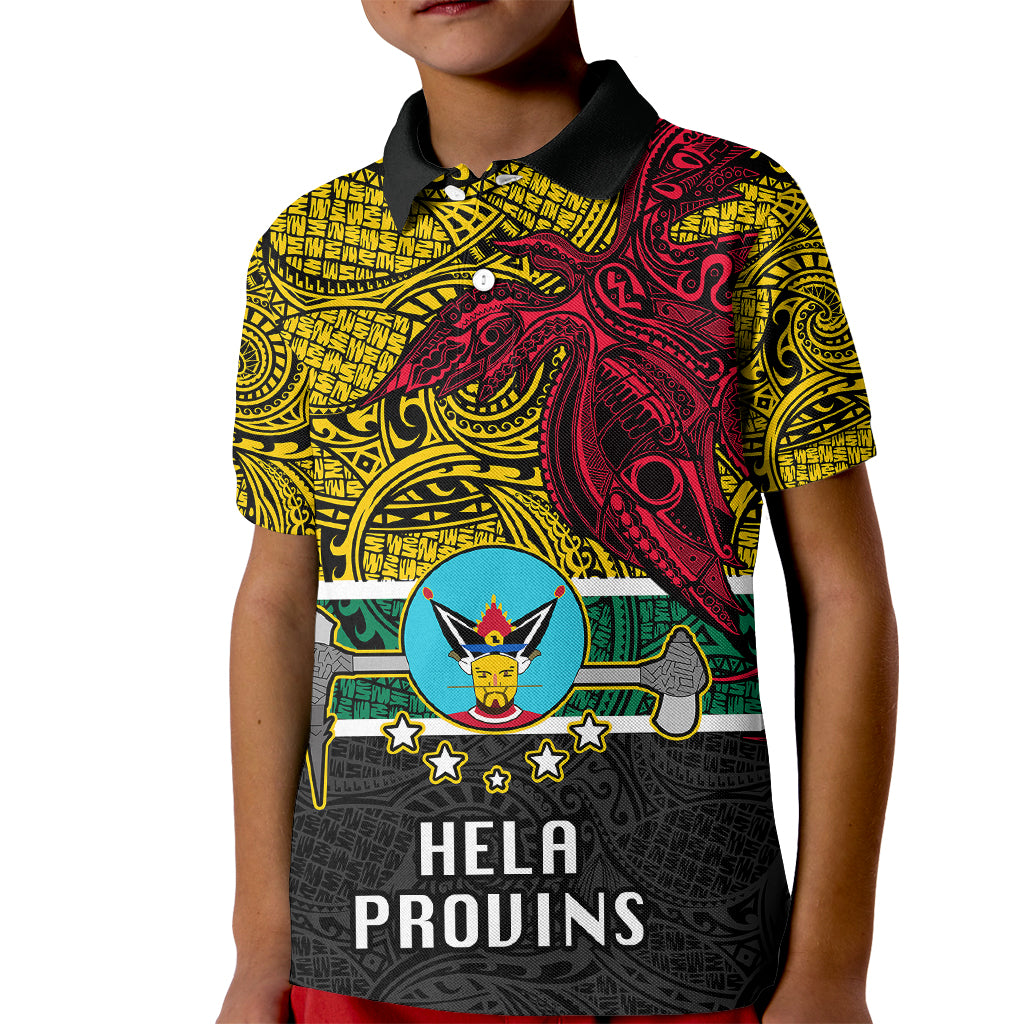 Papua New Guinea Hela Province Kid Polo Shirt PNG Birds Of Paradise Polynesian Arty Style LT03 Kid Yellow - Polynesian Pride