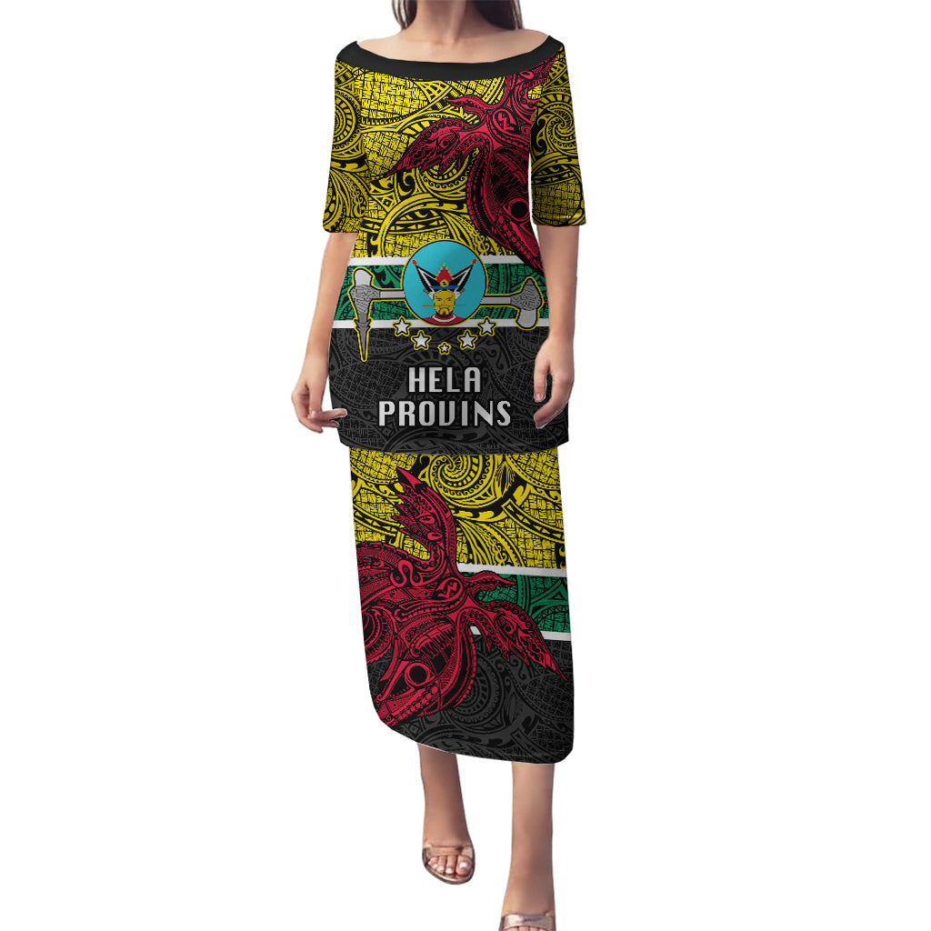 Personalised Papua New Guinea Hela Province Puletasi PNG Birds Of Paradise Polynesian Arty Style LT03 Long Dress Yellow - Polynesian Pride