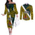 Papua New Guinea Jiwaka Province Couples Matching Off The Shoulder Long Sleeve Dress and Long Sleeve Button Shirts PNG Birds Of Paradise Polynesian Arty Style LT03 Yellow - Polynesian Pride