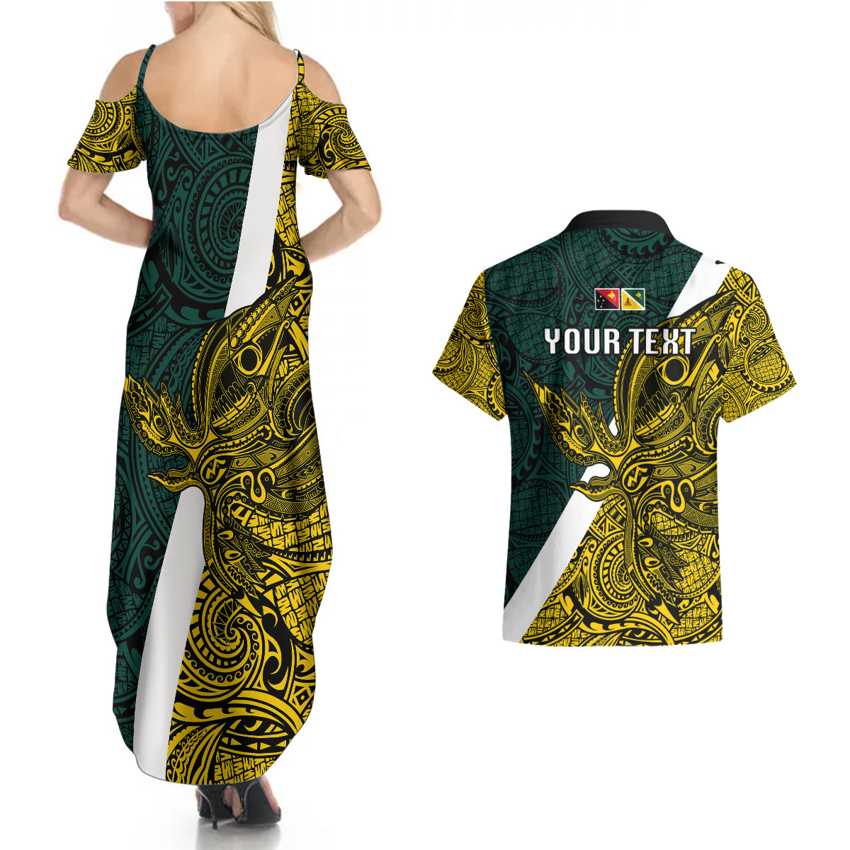 Personalised Papua New Guinea Jiwaka Province Couples Matching Summer Maxi Dress and Hawaiian Shirt PNG Birds Of Paradise Polynesian Arty Style LT03 - Polynesian Pride