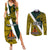 Personalised Papua New Guinea Jiwaka Province Couples Matching Summer Maxi Dress and Long Sleeve Button Shirts PNG Birds Of Paradise Polynesian Arty Style LT03 Yellow - Polynesian Pride