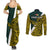 Personalised Papua New Guinea Jiwaka Province Couples Matching Summer Maxi Dress and Long Sleeve Button Shirts PNG Birds Of Paradise Polynesian Arty Style LT03 - Polynesian Pride