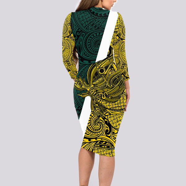 Personalised Papua New Guinea Jiwaka Province Couples Matching Long Sleeve Bodycon Dress and Long Sleeve Button Shirts PNG Birds Of Paradise Polynesian Arty Style LT03 main image 1