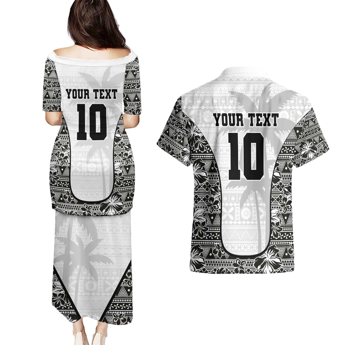 Custom Fiji Pacific Rugby 2024 Couples Matching Puletasi and Hawaiian Shirt Tapa Tribal and Fijian Masi Pattern