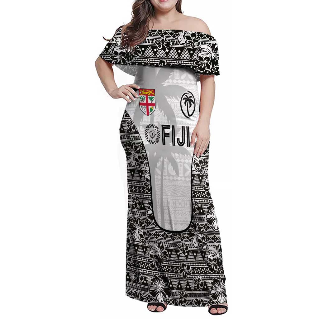 Custom Fiji Pacific Rugby 2024 Family Matching Off Shoulder Maxi Dress and Hawaiian Shirt Tapa Tribal and Fijian Masi Pattern