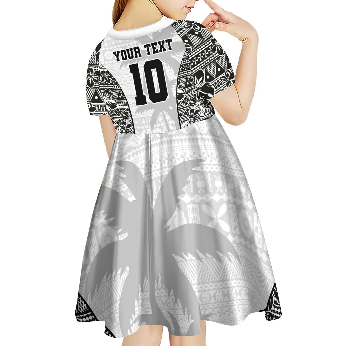 Custom Fiji Pacific Rugby 2024 Kid Short Sleeve Dress Tapa Tribal and Fijian Masi Pattern