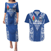 Custom Samoa Pacific Rugby 2024 Couples Matching Puletasi and Hawaiian Shirt Polynesian Pacific Tribal Pattern LT03 Blue - Polynesian Pride