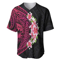 Hawaiian Tropical Plumeria Art Polynesian Tattoo Baseball Jersey Black and Bright Pink Color LT03 Pink - Polynesian Pride