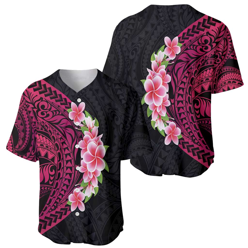 Hawaiian Tropical Plumeria Art Polynesian Tattoo Baseball Jersey Black and Bright Pink Color LT03 - Polynesian Pride