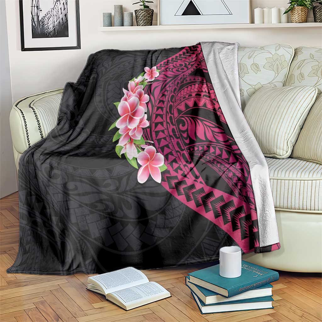 Hawaiian Tropical Plumeria Art Polynesian Tattoo Blanket Black and Bright Pink Color LT03 Pink - Polynesian Pride