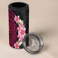 Hawaiian Tropical Plumeria Art Polynesian Tattoo 4 in 1 Can Cooler Tumbler Black and Bright Pink Color